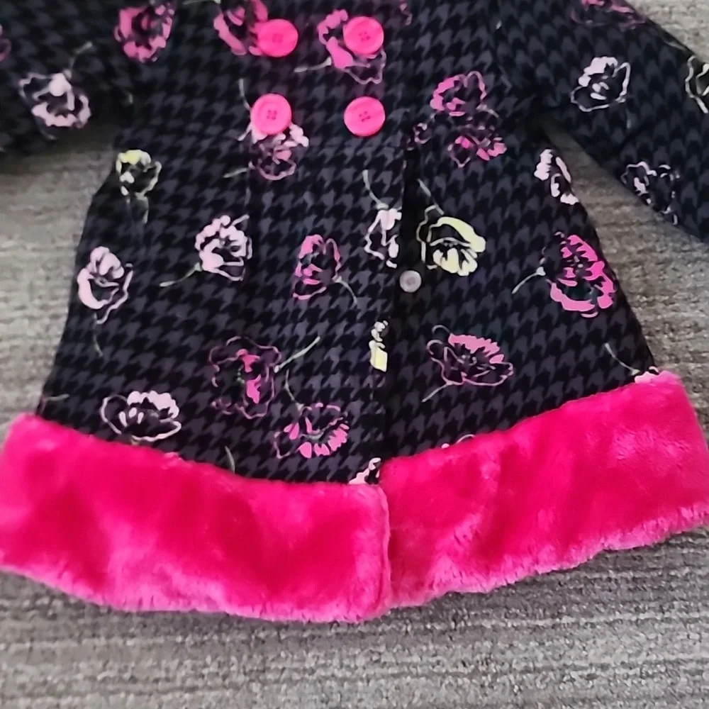 Penelope Mack Girl’s Floral Print Corduroy Faux Fur Coat